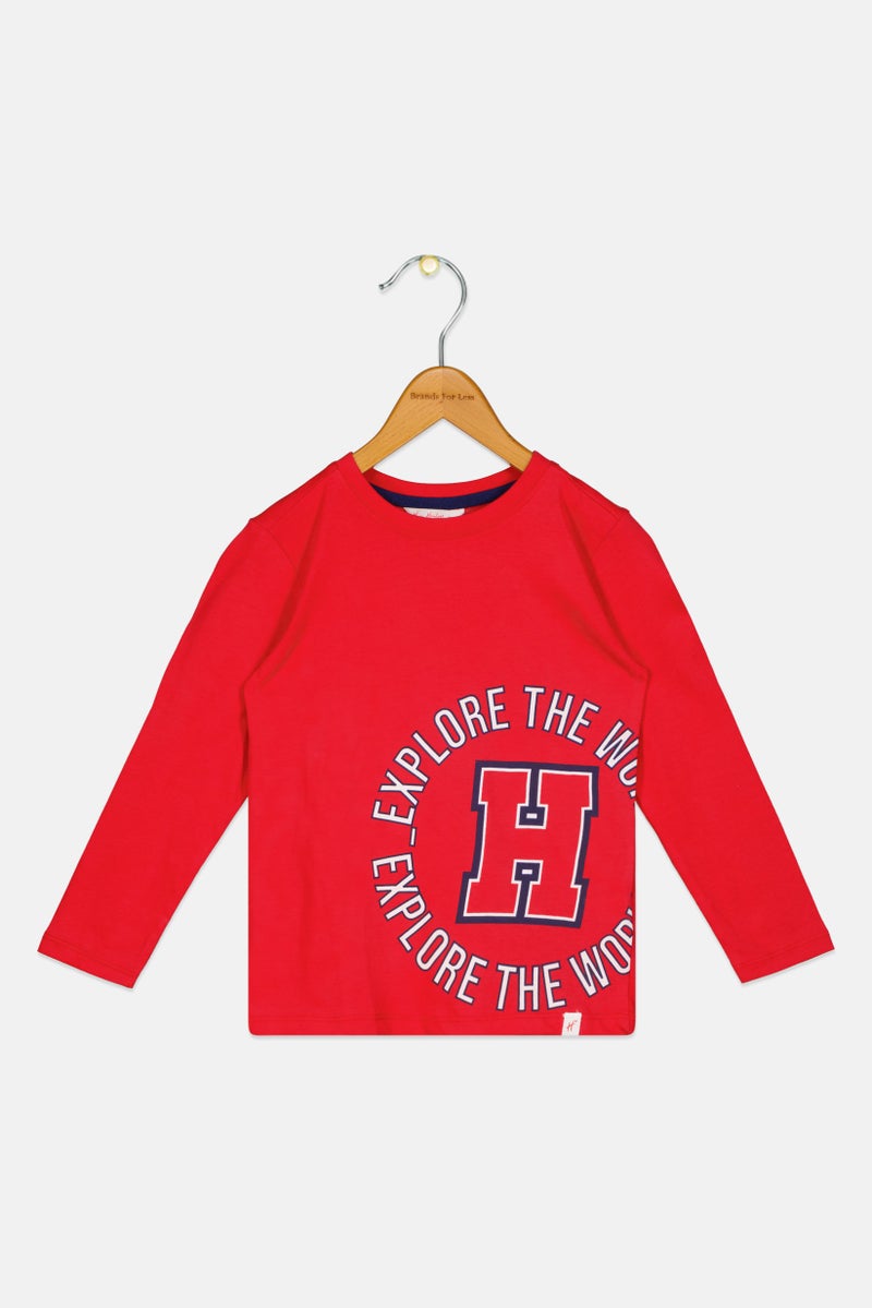 Hamleys Toddlers Boy Crew Neck Long Sleeve Graphic Print T-Shirt, Red - Image 1